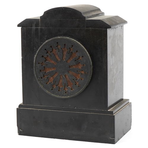 1138 - Late Victorian slate and marble mantle clock by Evershed & Sons, Hove, 23cm H x 19cm W x 11.5cm D