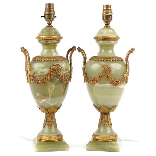 271 - Pair of mid 20th century Neo-Classical Revival green onyx table lamps with gilt metal mounts, 41cm h... 