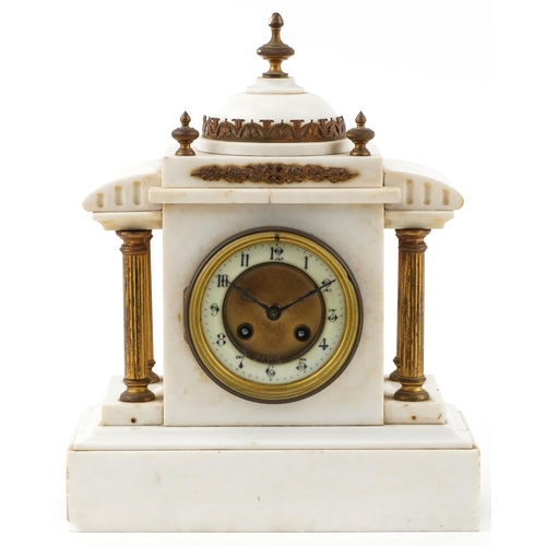 1418 - Victorian white marble mantle clock with gilt brass mounts, the enamelled chapter ring having Arabic... 