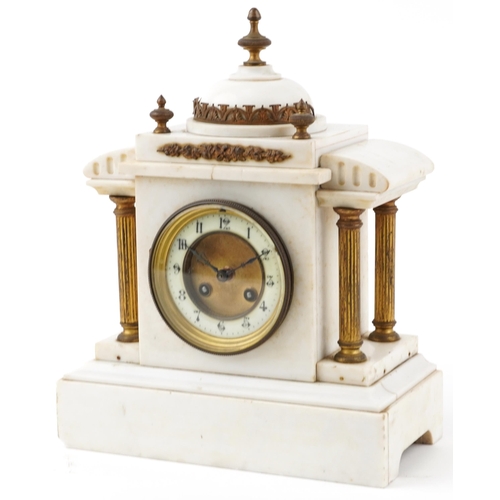 1418 - Victorian white marble mantle clock with gilt brass mounts, the enamelled chapter ring having Arabic... 