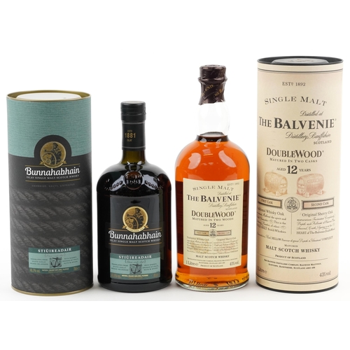 590 - Two bottles of whisky with boxes - The Balvenie 12 Year Single Malt Double Wood Scotch whisky and Bu... 