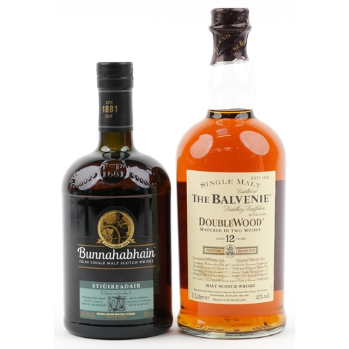 590 - Two bottles of whisky with boxes - The Balvenie 12 Year Single Malt Double Wood Scotch whisky and Bu... 