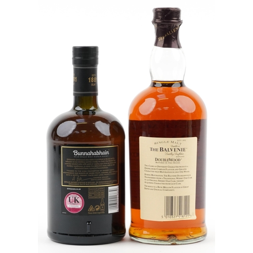 590 - Two bottles of whisky with boxes - The Balvenie 12 Year Single Malt Double Wood Scotch whisky and Bu... 