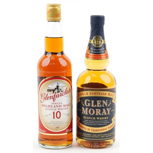 589 - Two bottles of whisky with boxes - Glen Moray Scotch whisky and Glenfarclas 10 Year Single Highland ... 