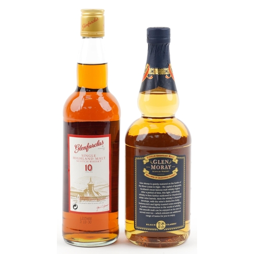 589 - Two bottles of whisky with boxes - Glen Moray Scotch whisky and Glenfarclas 10 Year Single Highland ... 