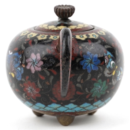 216 - Miniature Chinese cloisonné teapot enamelled with butterflies amongst flowers, 10cm in length