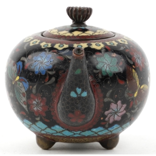 216 - Miniature Chinese cloisonné teapot enamelled with butterflies amongst flowers, 10cm in length