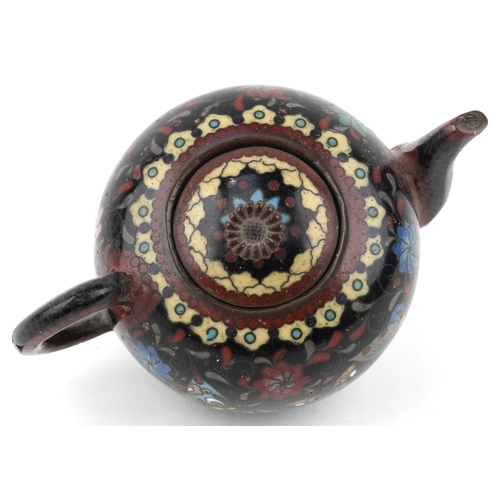 216 - Miniature Chinese cloisonné teapot enamelled with butterflies amongst flowers, 10cm in length