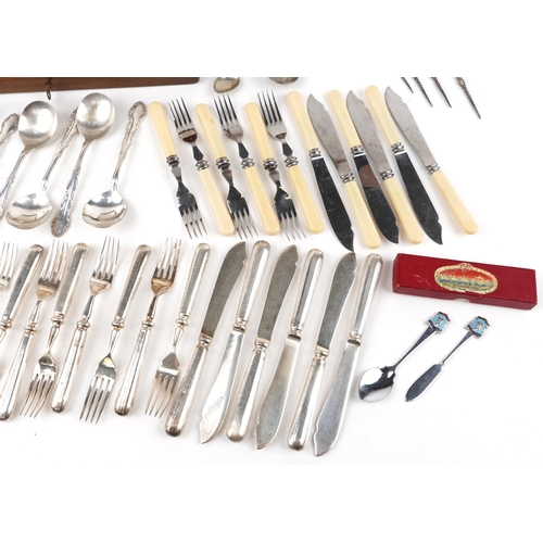 1205 - Collection of various plated flatware to including a cased fish set of knives and forks, the case 35... 