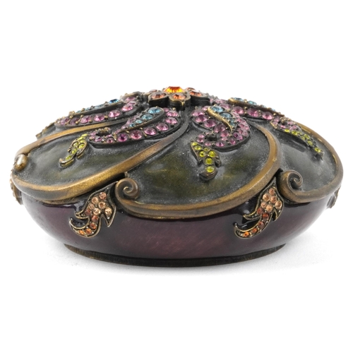 1236 - J. Stongwater bronze and enamelled bowl and cover with faux gem set encrusted top and interior, 10cm... 