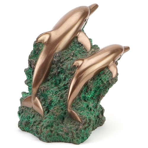 1216 - Foot's Artworks bronzed figure group of two dolphins, Australian, dated '97, editioned out of 100, l... 