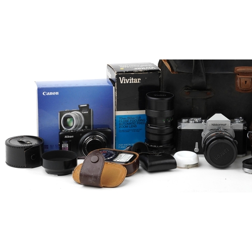 1470 - Small group of cameras and accessories including a Nikon Nikkormat camera, Olympia DL-1010 camera wi... 