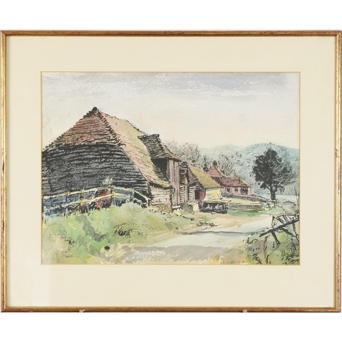 3503 - H. C. Morley - Farm buildings, 20th century watercolour on paper, signed lower right corner, framed ... 