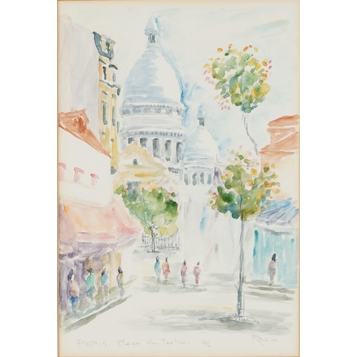 3489 - Ros - Paris, Place du Tertre, watercolour on paper, signed and dated '94, framed and glazed, 33cm x ... 