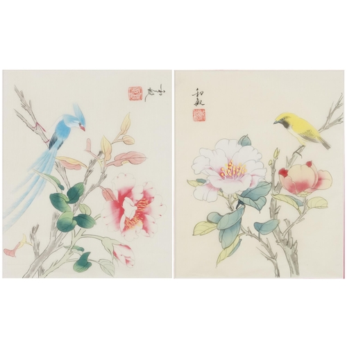 391 - Pair of late 20th century Chinese watercolours on silk, each framed and glazed, 24cm x 20cm