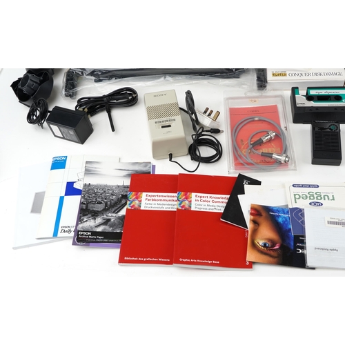 1201 - Vintage and later computer accessories and software including an Epsom roll paper cutter, Mac OS X v... 