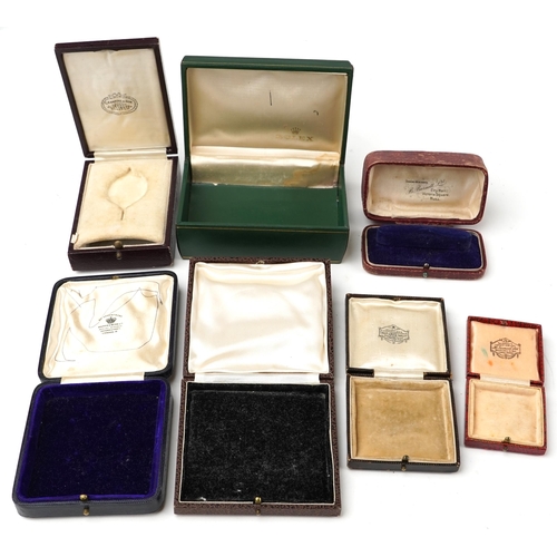 3400 - Antique and later jeweller's jewellery boxes, some tooled leather, including Carrington & Co Regent ... 