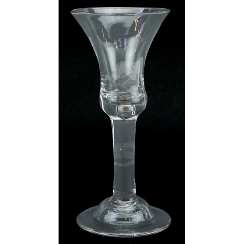 256 - 18th century wine glass with dome foot, 15.5cm high