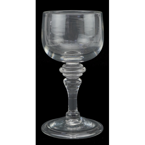 44 - 18th century wine glass with multiple knop stem, 14cm high