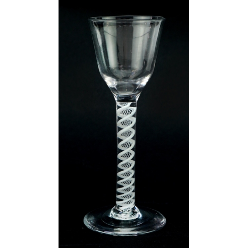 43 - 18th century glass with opaque air twist stem, 14.5cm high