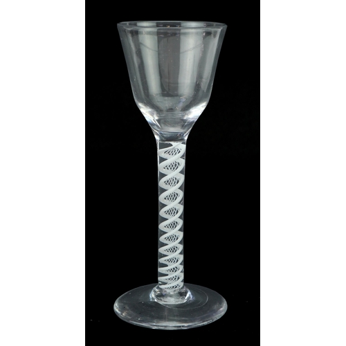 43 - 18th century glass with opaque air twist stem, 14.5cm high