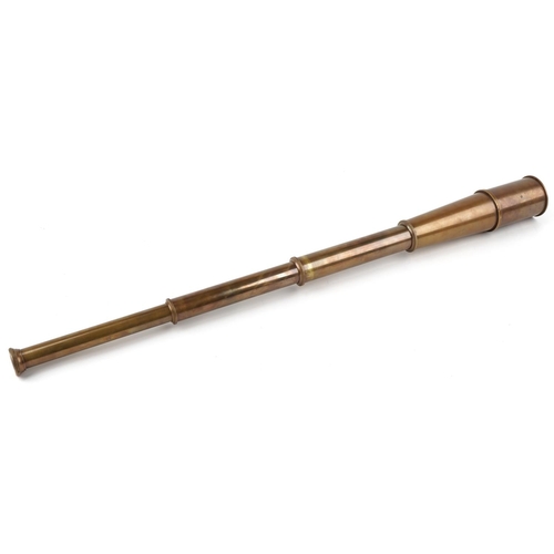 1219 - Brass three draw telescope, 83cm in length extended