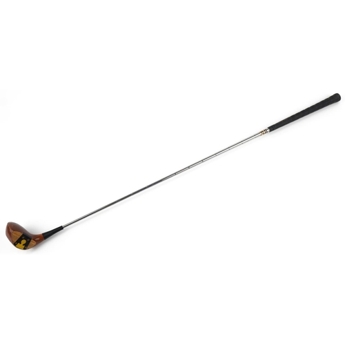 2407 - Peter Broadbent J25 driver golf club with wood head and steel shaft, 113cm in length