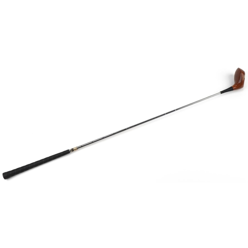 2407 - Peter Broadbent J25 driver golf club with wood head and steel shaft, 113cm in length