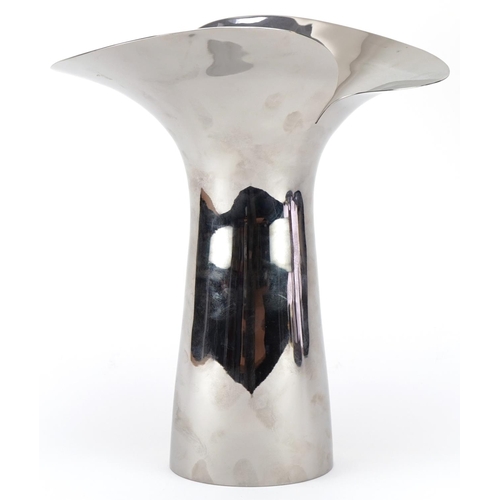 517 - Late 20th century Georg Jensen, Denmark chromium plated stylized vase, 33cm high