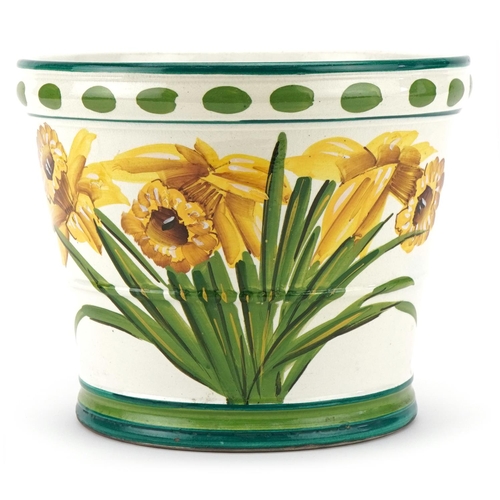 116 - Wemyss Daffodil pattern jardinière, detailed Wemyss T Goode & Co to the base, 80cm high x 22cm in di... 