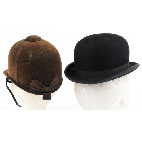 1455 - Lock & Co bowler hat together with a triple crown riding hat designed by Harry Hall