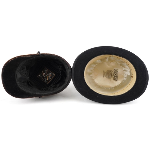 1455 - Lock & Co bowler hat together with a triple crown riding hat designed by Harry Hall