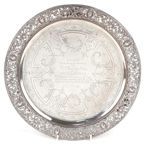 397 - Victorian circular silver salver presented to C C L M. Jardine. Esquire by The Cartsherrie Ironworks... 