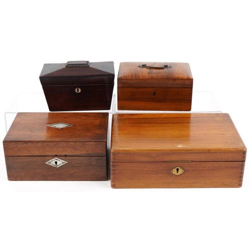 199 - Group of four 19th century boxes, the largest 10cm H x 31cm W x 21cm D