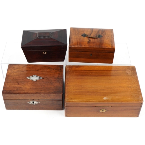 199 - Group of four 19th century boxes, the largest 10cm H x 31cm W x 21cm D