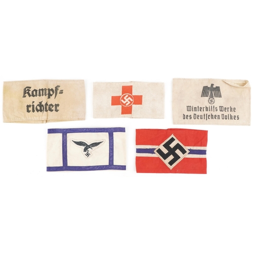 2663 - Five German military World War II armbands, Dutch HJ, Red Cross, Luftwaffe Flak Leader, Winterhilfsw... 