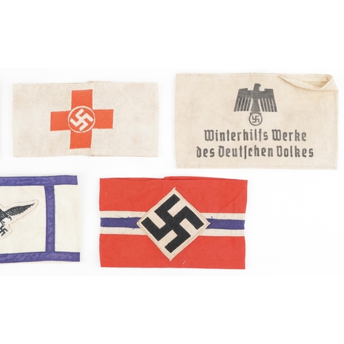 2663 - Five German military World War II armbands, Dutch HJ, Red Cross, Luftwaffe Flak Leader, Winterhilfsw... 