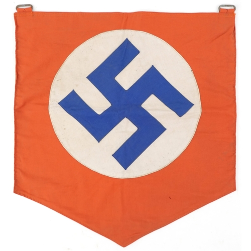 2656 - Dutch NSDAP military World War II banner with blue Swastika onto orange ground, 45cm x 42cm