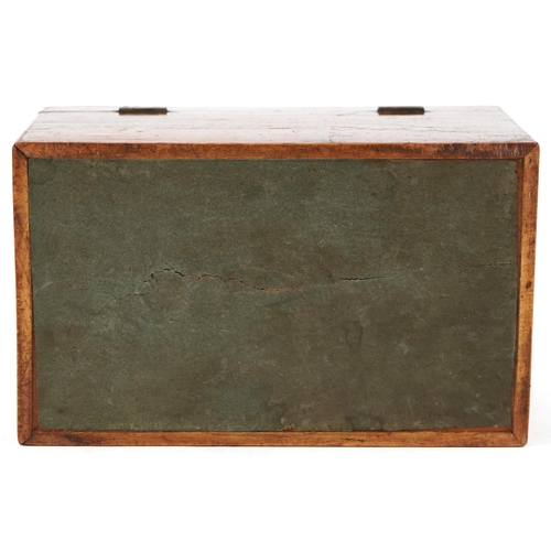 337 - George III fruit wood tea caddy with boxwood line inlaid decoration, the hinged top revealing two co... 