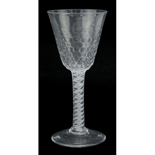 42 - 18th century wine glass with opaque air twist stem, 16cm high