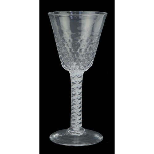 42 - 18th century wine glass with opaque air twist stem, 16cm high