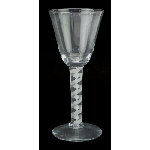 41 - 18th century wine glass with opaque air twist stem, 18cm high