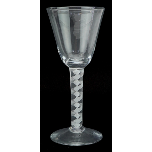 41 - 18th century wine glass with opaque air twist stem, 18cm high