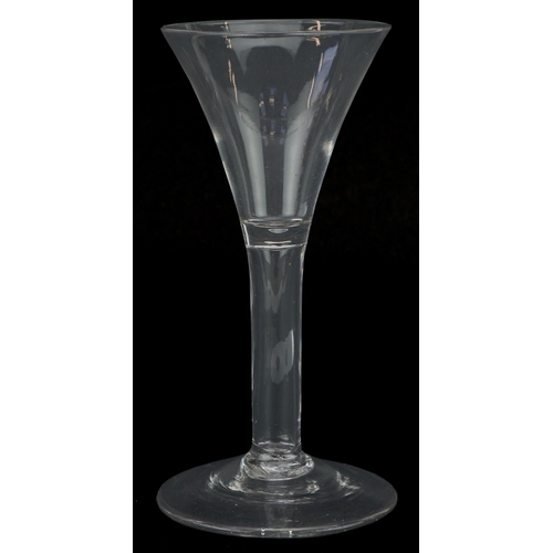 45 - 18th century anti-excise wine glass with hollow stem, 13cm high