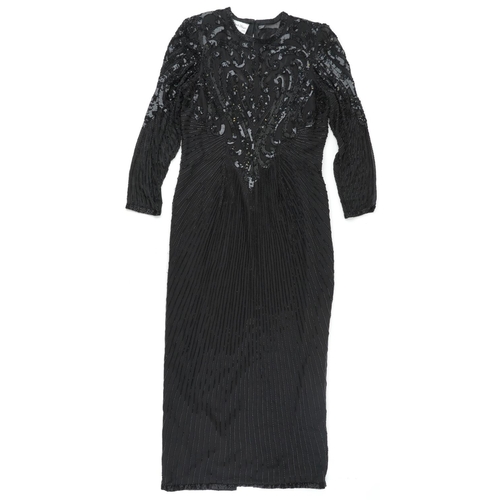 1466 - Frank Usher black sequinned cocktail dress, size 18, 144cm in length