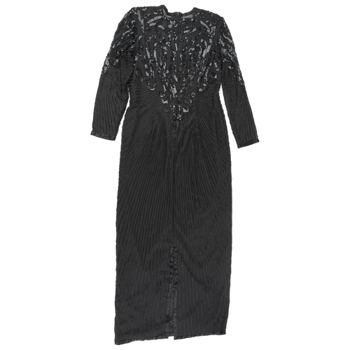 1466 - Frank Usher black sequinned cocktail dress, size 18, 144cm in length