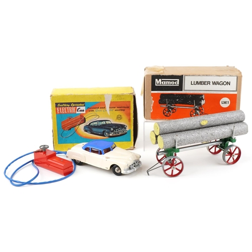 2038 - Mamod LW.1 lumber wagon, boxed, together with a battery operated car, boxed.