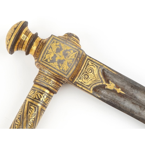 238 - Ottoman Turkish damascened golden inlaid steel ceremonial war hammer, 18th/19th century, with fine n... 