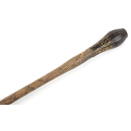 237 - Ottoman Turkish damascened golden inlaid steel and snakeskin war club, 18th/19th century, with niell... 