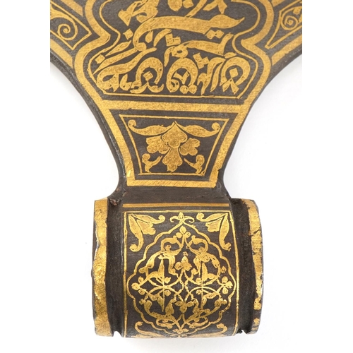 239 - Ottoman Turkish damascened golden inlaid steel ceremonial axe head, 19th/20th century, with niello s... 